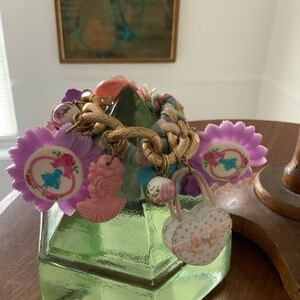 Vintage artist charm bracelet braiding flowers rose beads cameos locket shoes